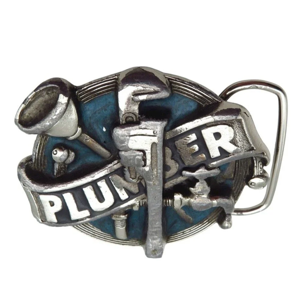 Vintage 1982 The Great American Buckle Co Plumber Belt Buckle USA H856